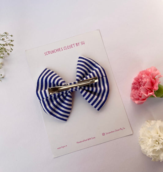 Navy Blue Striped Classic Bow