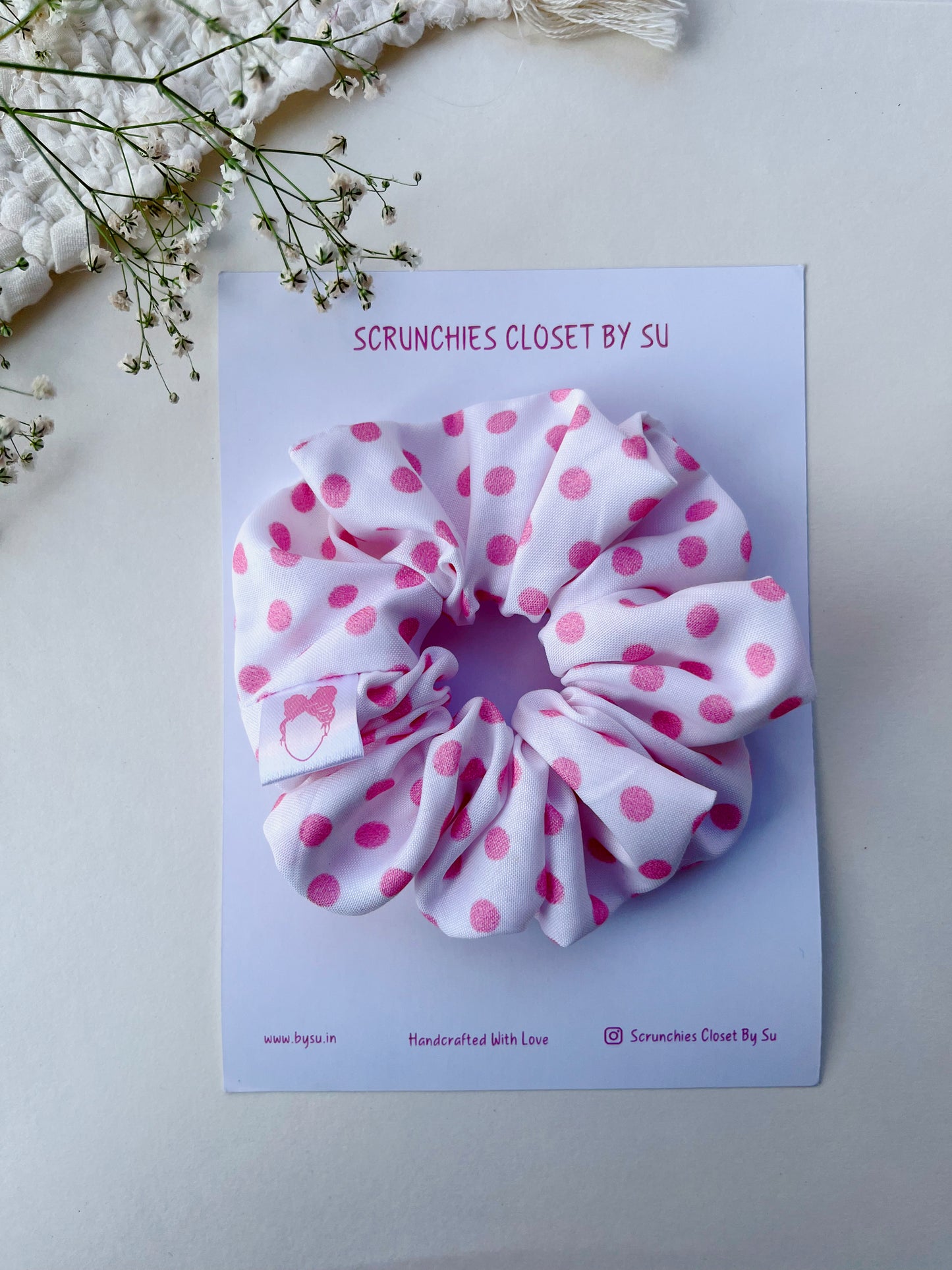 Baby Pink Polka Scrunchie