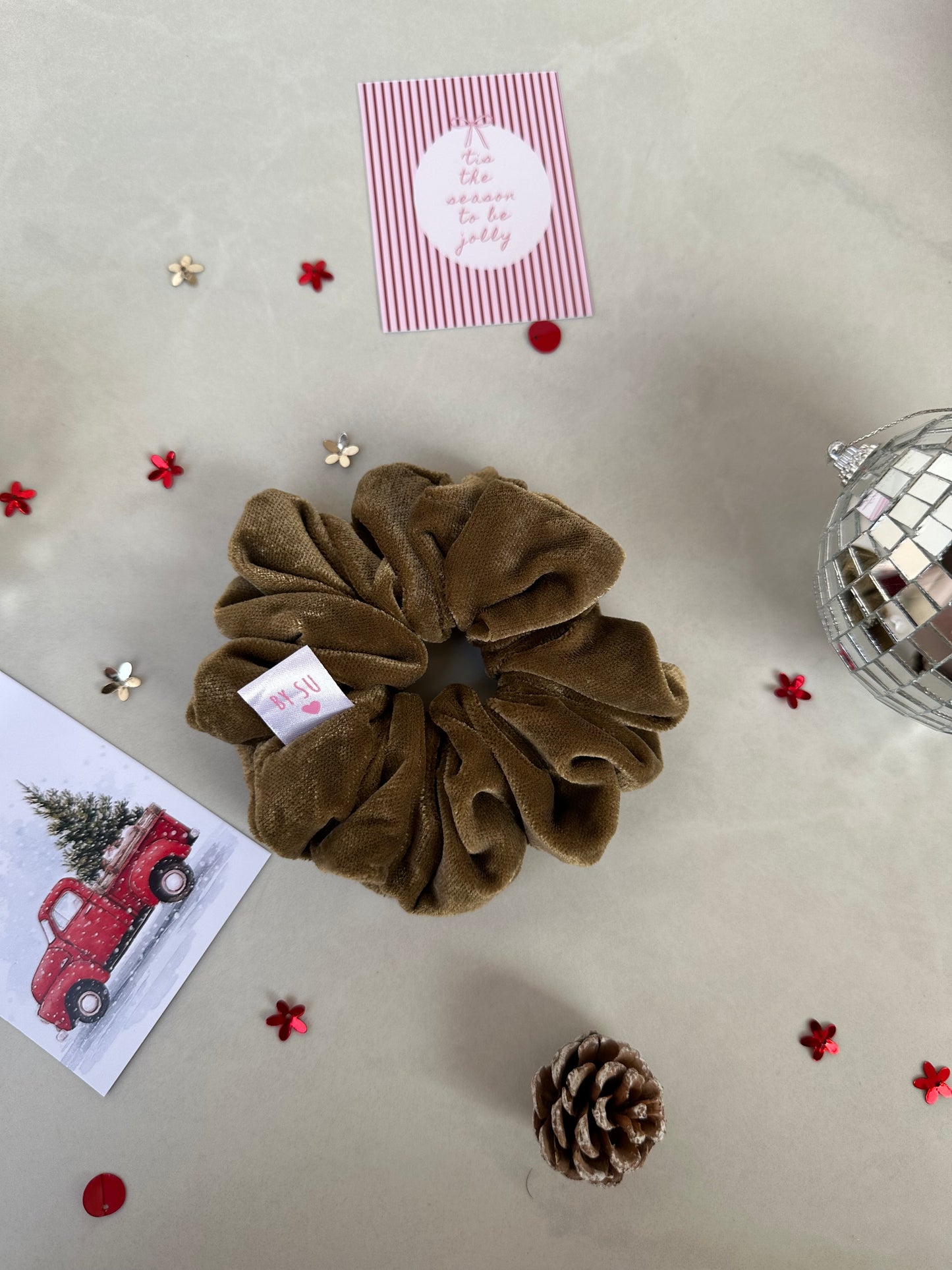 Mistletoe Gold Crown Velvet Scrunchie