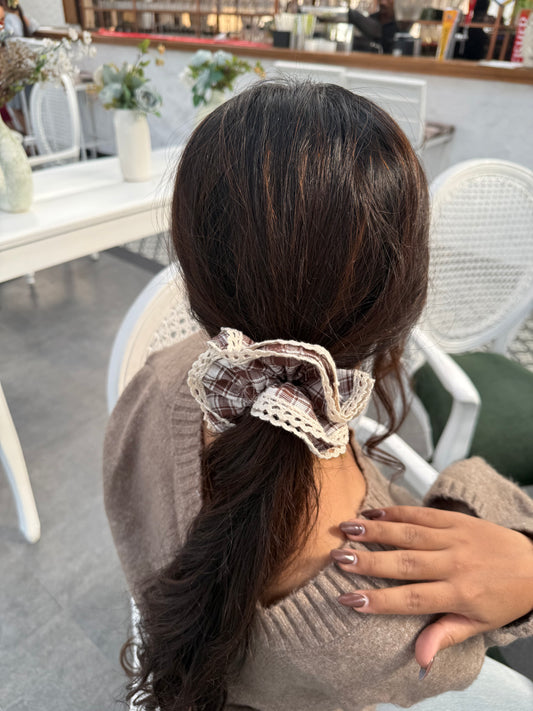 Brown Vintage Lace Scrunchie