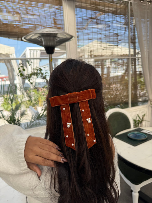 Rustic Ember Velvet Pearl Bow