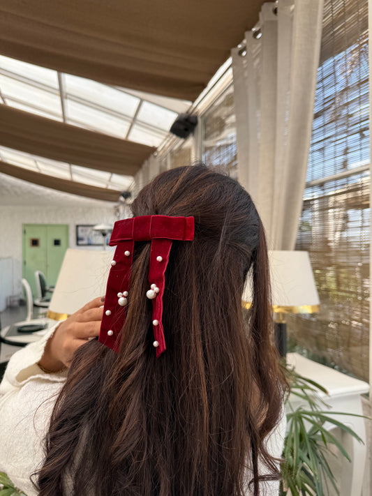 Ruby Woo Velvet Pearl Bow