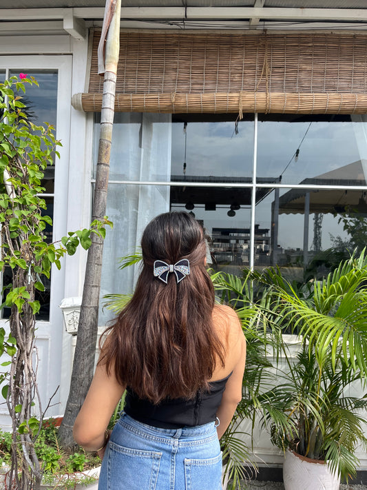 Navy Blue Bejewelled Bow