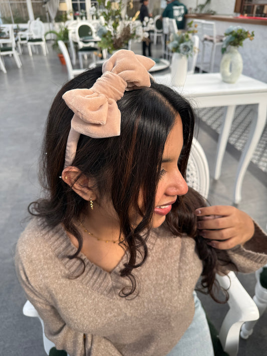 Velvet Sand Blossom Bow Hairband