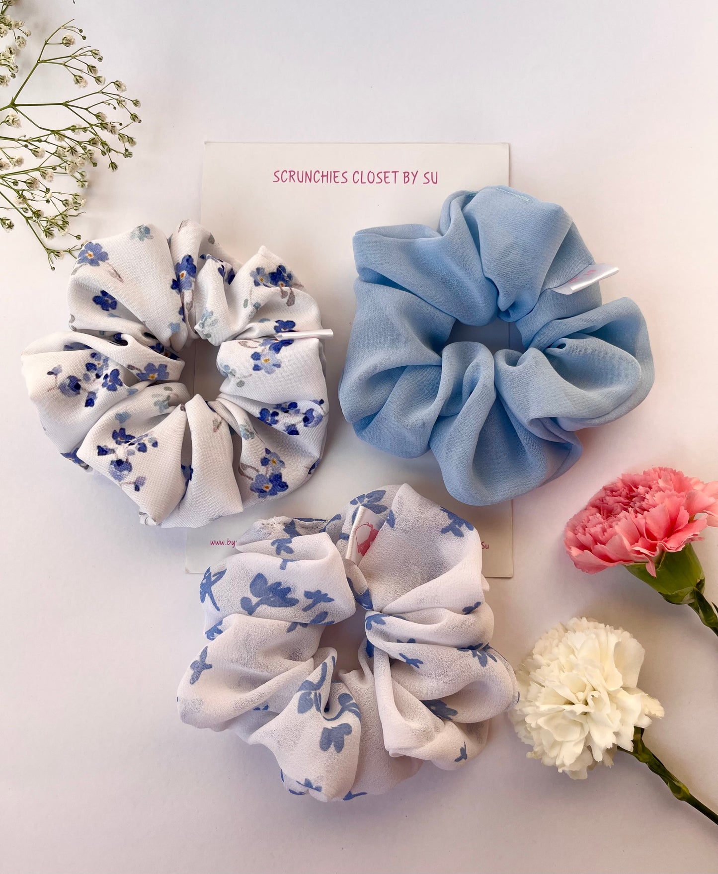 Blue Floral Scrunchies Combo