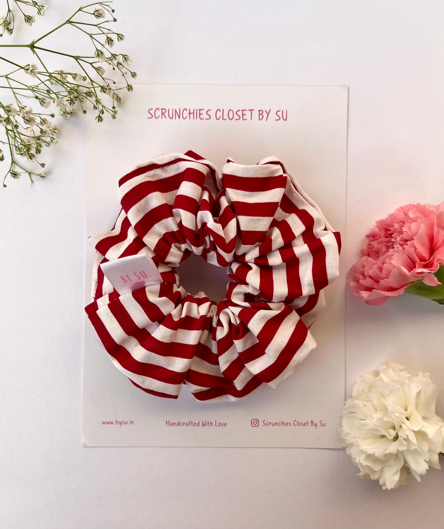 Red Striped Cotton Scrunchie