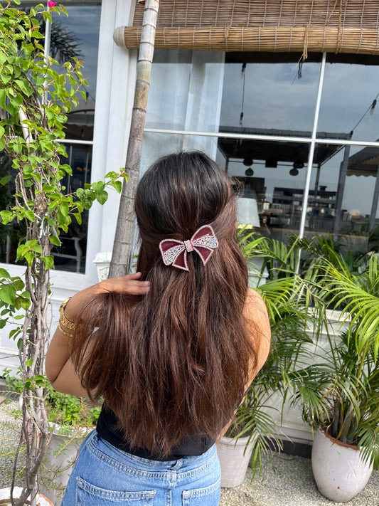 Maroon Bejewelled Bow