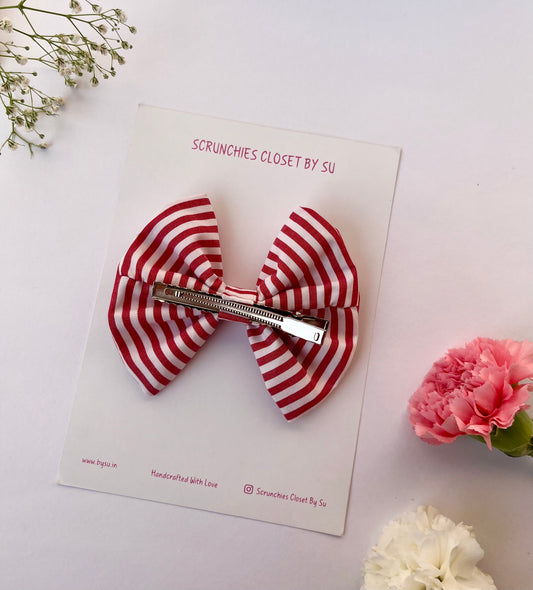 Peach Striped Classic Bow