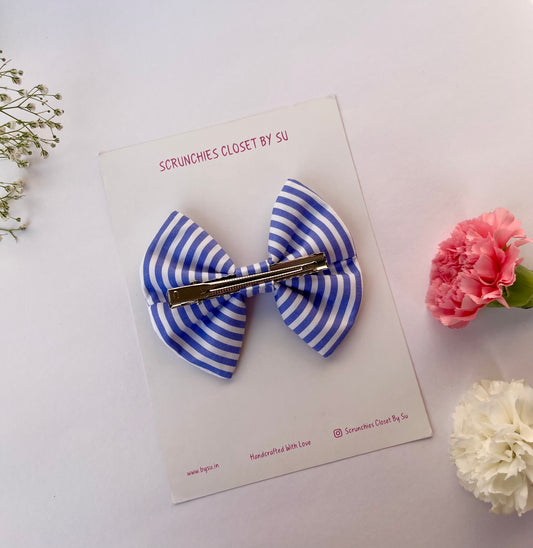 Blue Striped Classic Bow
