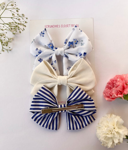 Navy Blue Floral Bow Set
