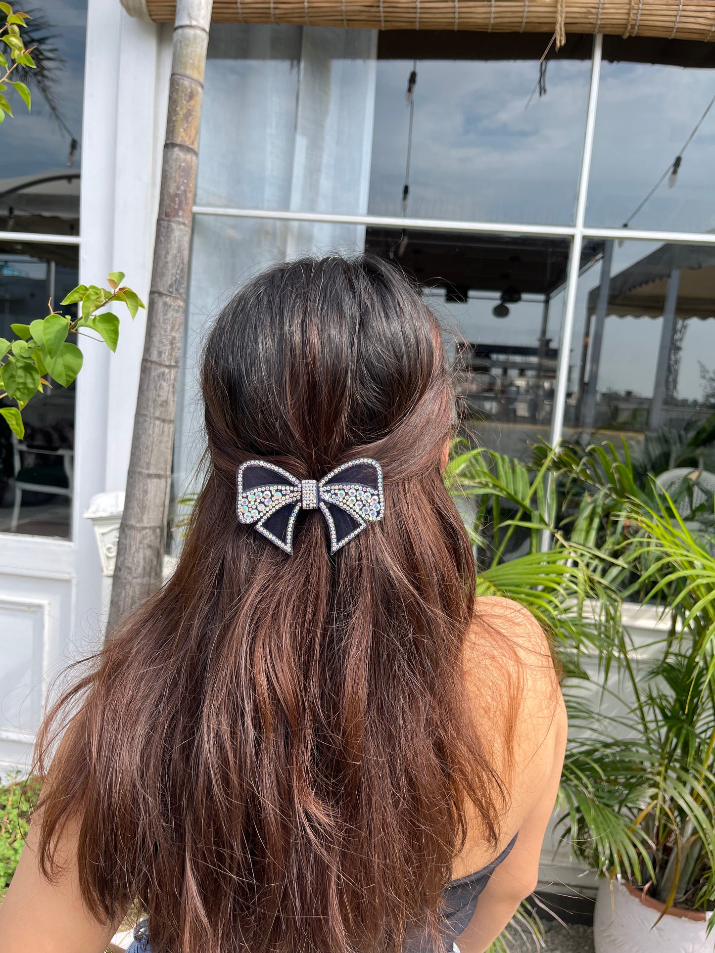 Navy Blue Bejewelled Bow