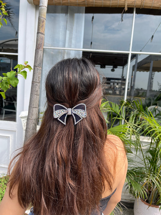 Navy Blue Bejewelled Bow