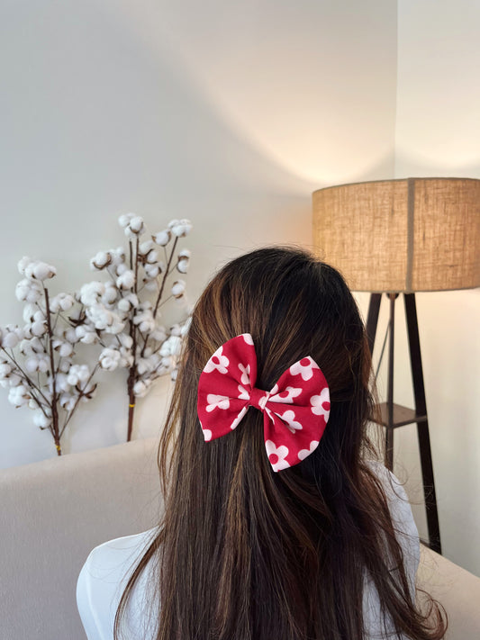 Red Floral Classic Bow