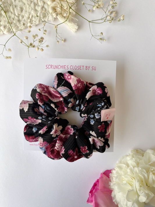 Purple Black Floral Scrunchie