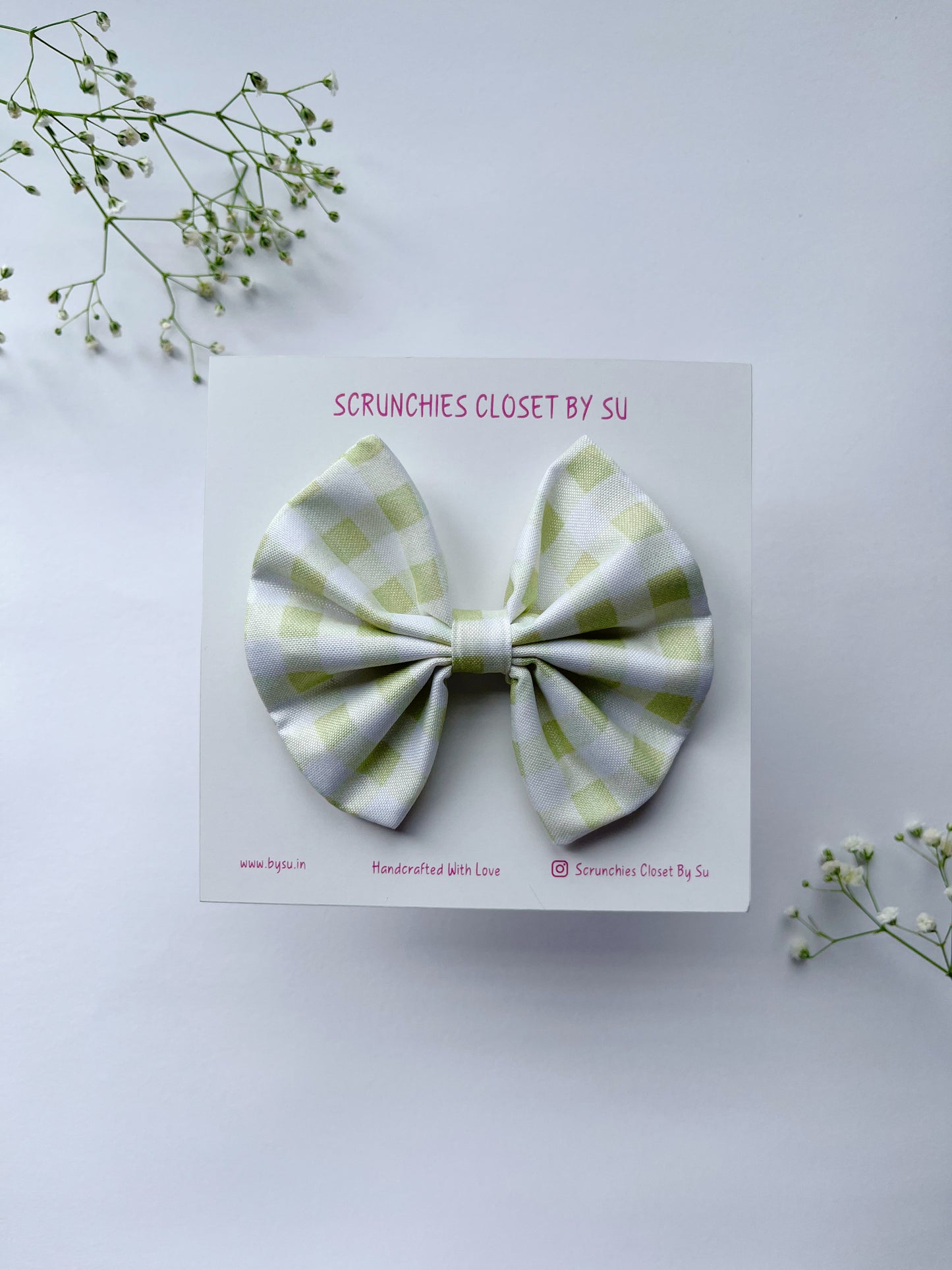 Kiwi Gingham Classic Bow