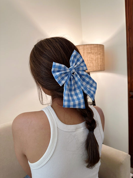 Blue Gingham Tail Bow