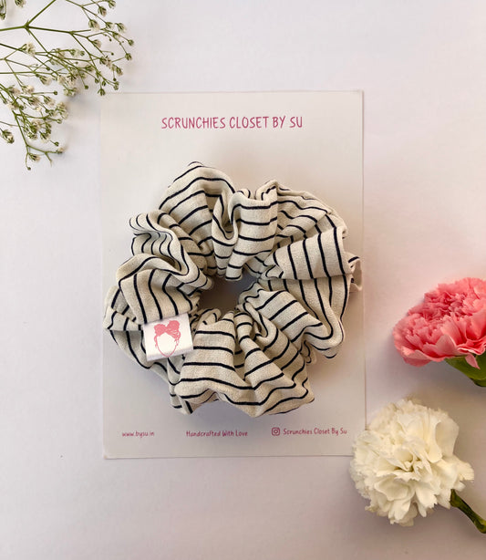 Black Striped Cotton Scrunchie