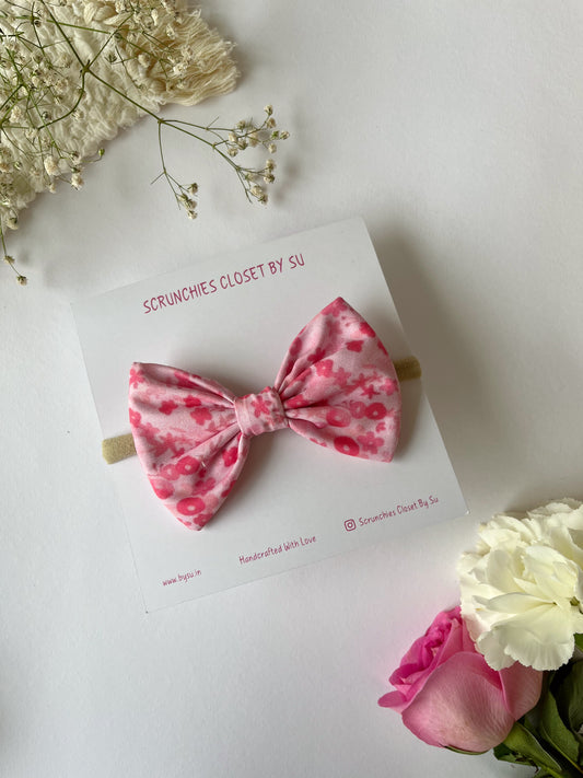 Pink Floral Nylon Bow Headband