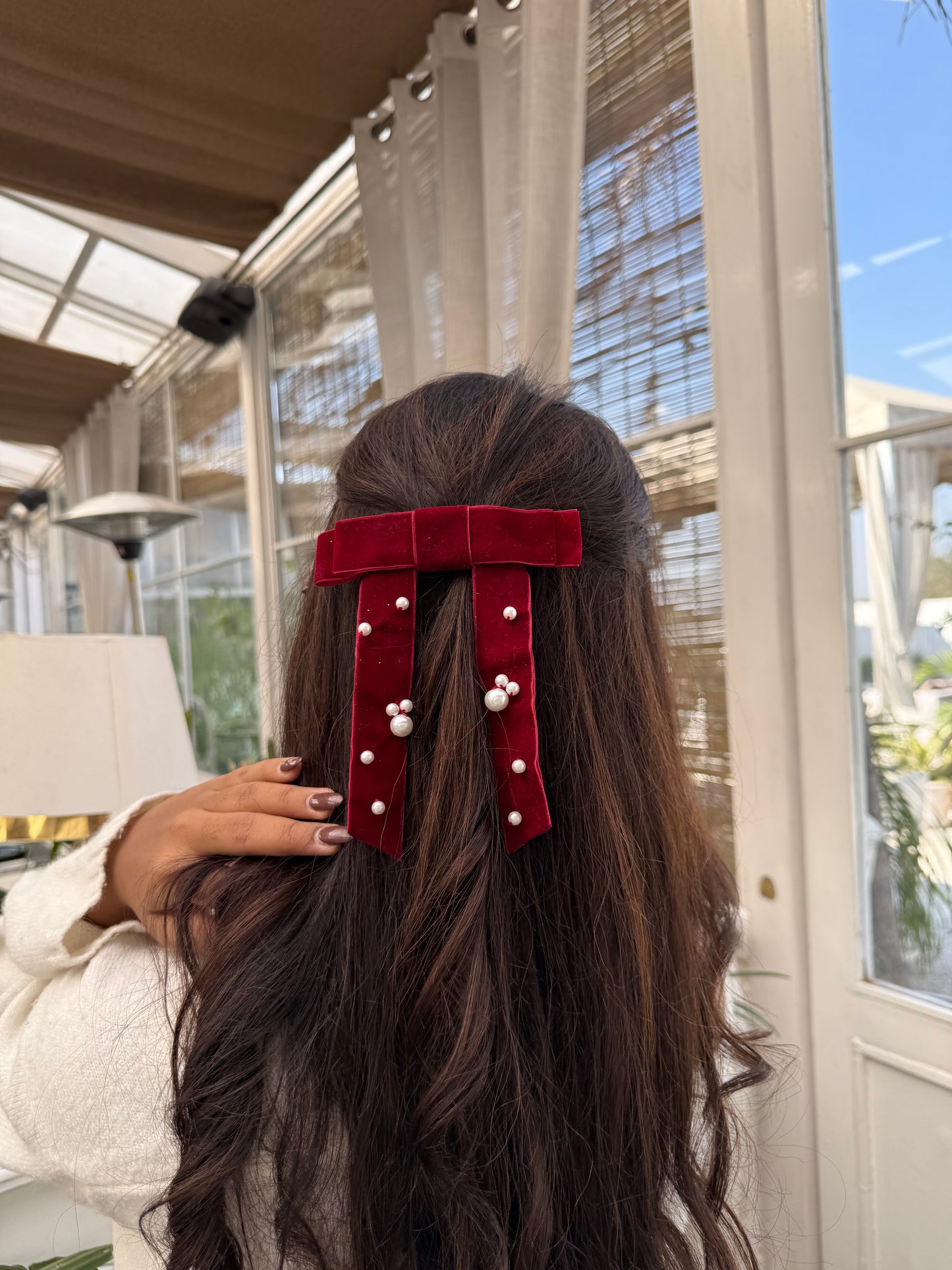 Ruby Woo Velvet Pearl Bow