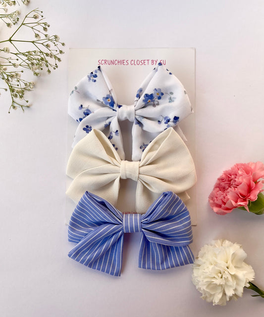 Classic Blue Floral Bow Set