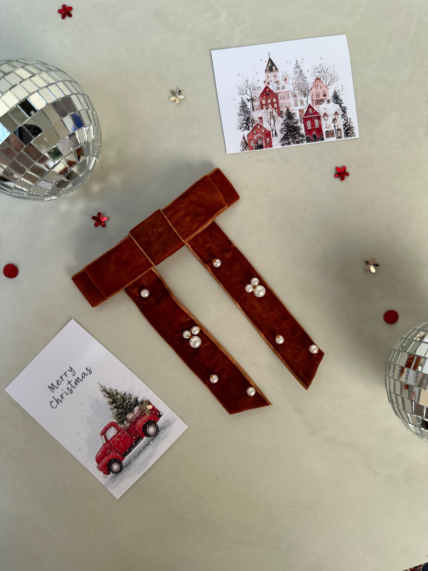 Rustic Ember Velvet Pearl Bow