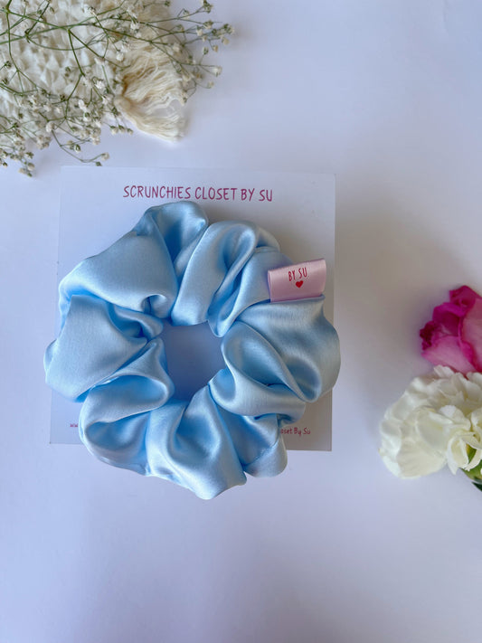 Sky Blue Satin Scrunchie