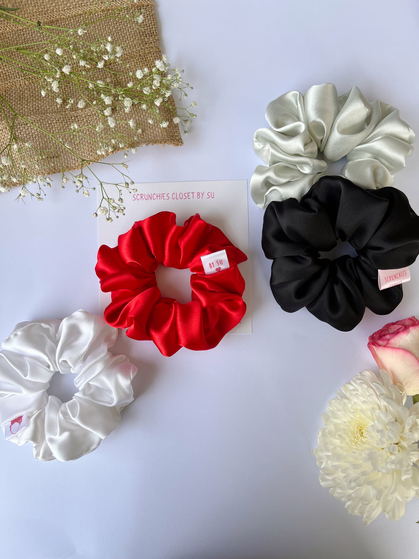 Satin Scrunchies Pack of 4 - Love