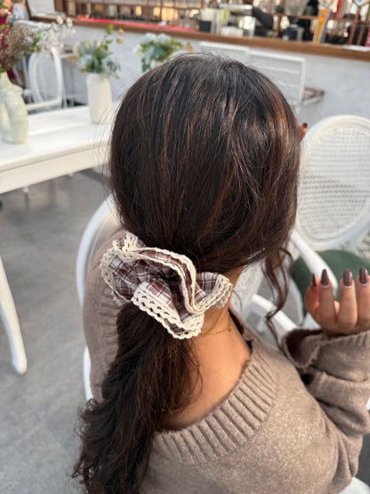 Brown Vintage Lace Scrunchie