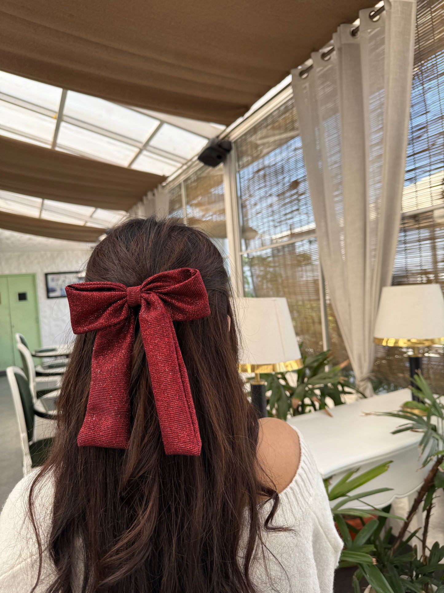 Rosette Red Shimmer Bow