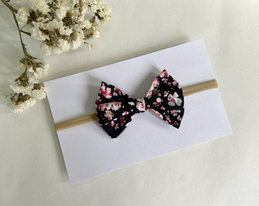 Black Floral Bow Nylon Headband