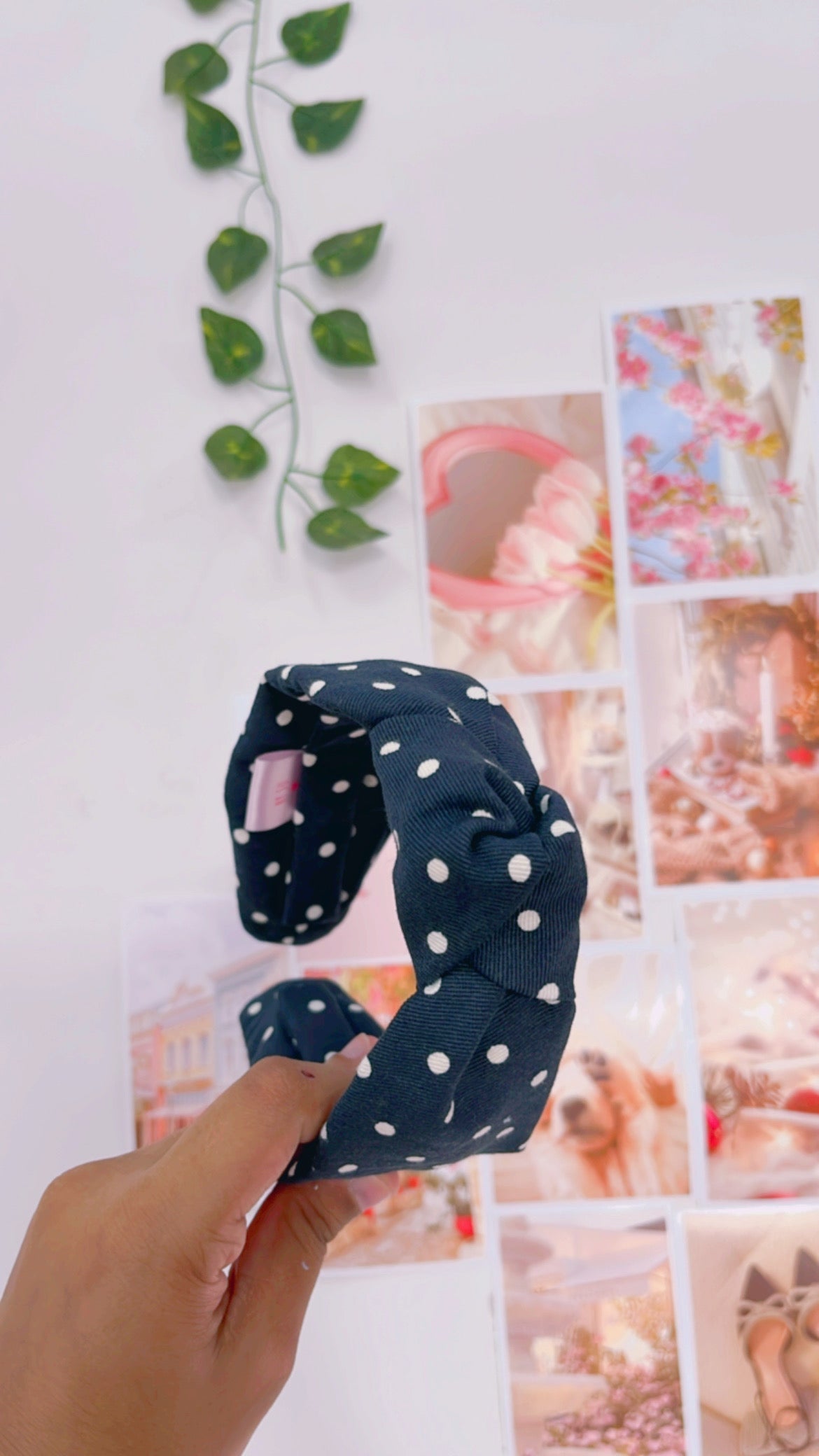 Black Polka Dot Denim Top Knot Hairband