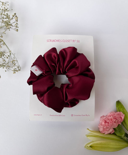 Deep Maroon Satin Scrunchie