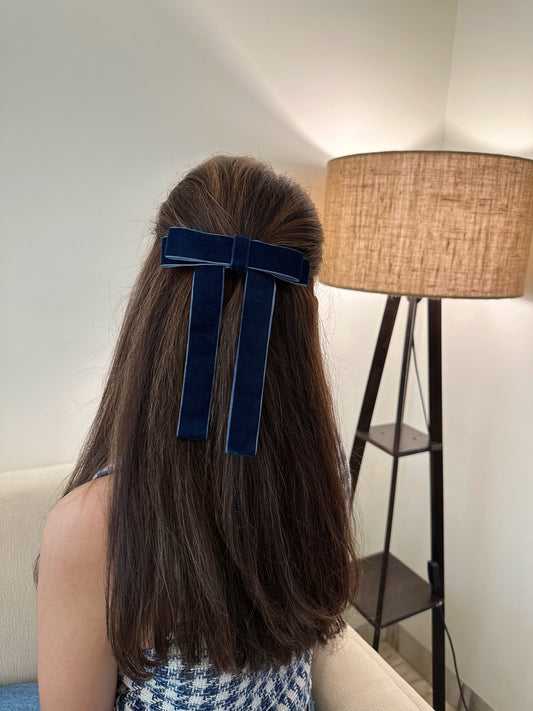 Navy Velvet Bow