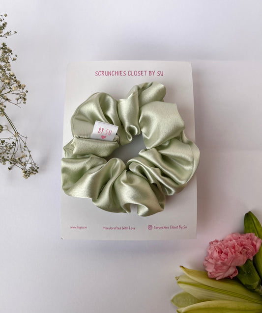 Pastel Green Satin Scrunchie