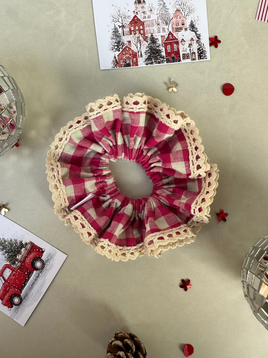 Pink Vintage Lace Scrunchie