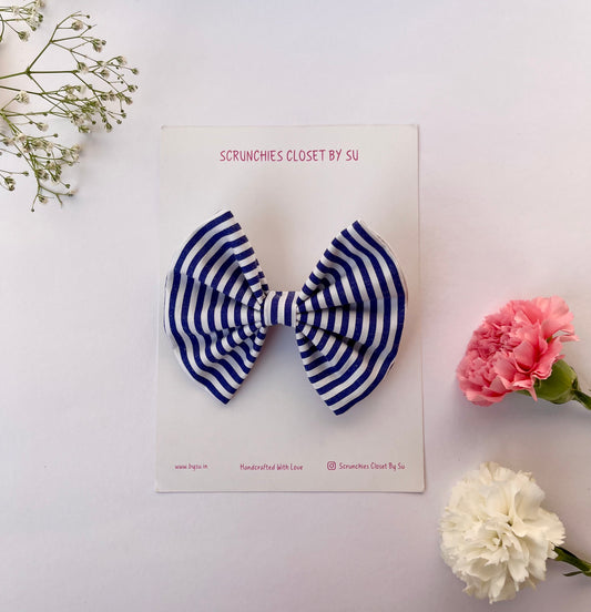 Navy Blue Striped Classic Bow
