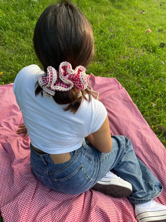 Vintage Red Ghingham Scrunchie