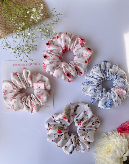 Cotton Floral Scrunchies - Pack of 4