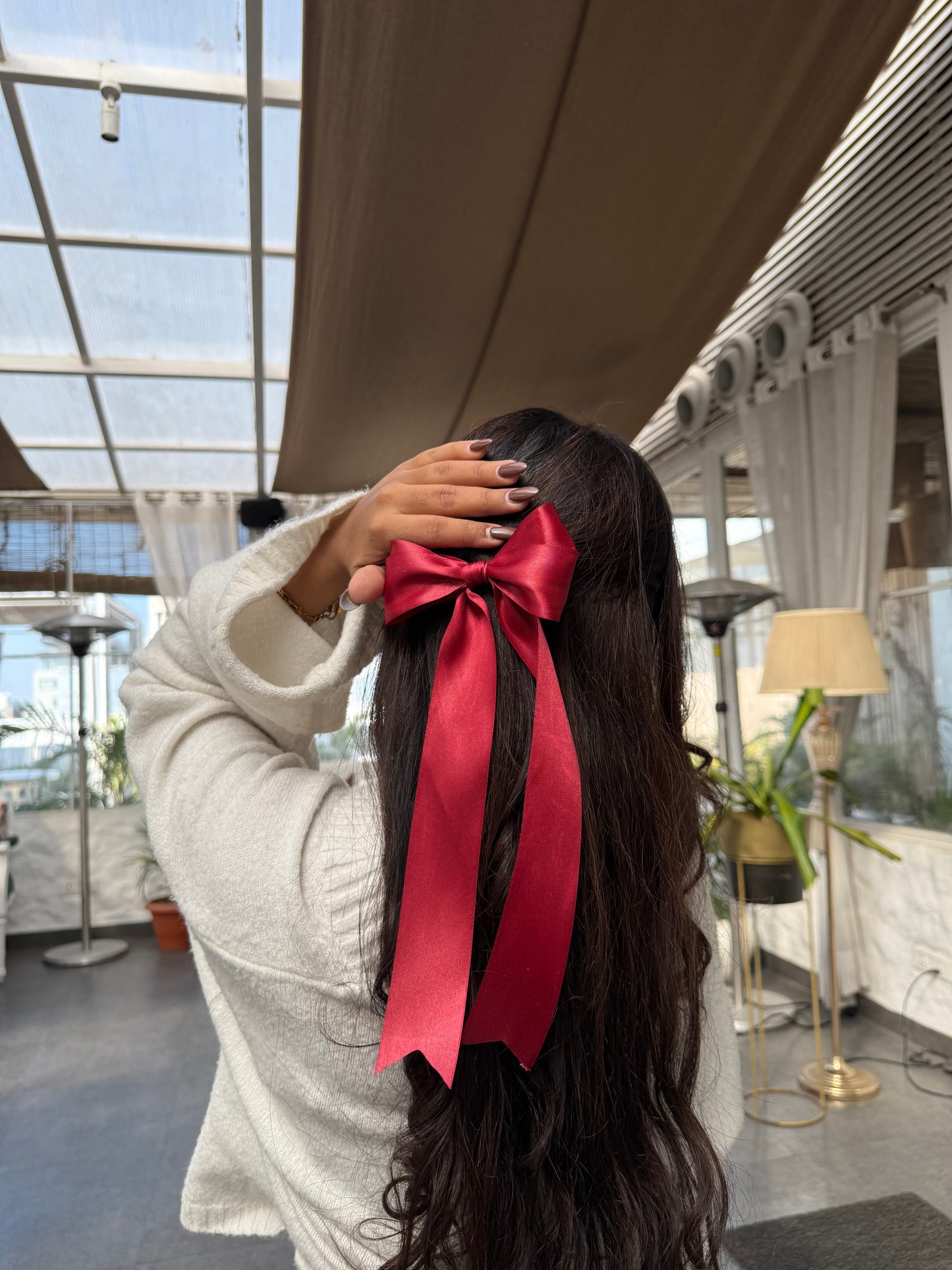 Red Rosefall Ribbon Bow