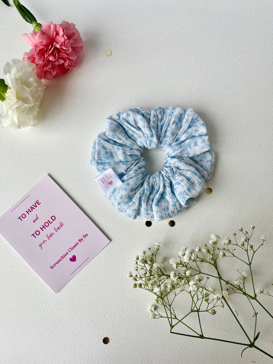 Sky Blue Floral Cotton Scrunchie
