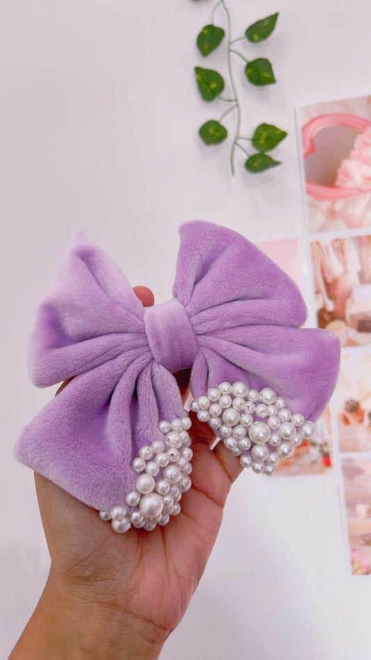 Lavender Pearl Velvet Hairbow