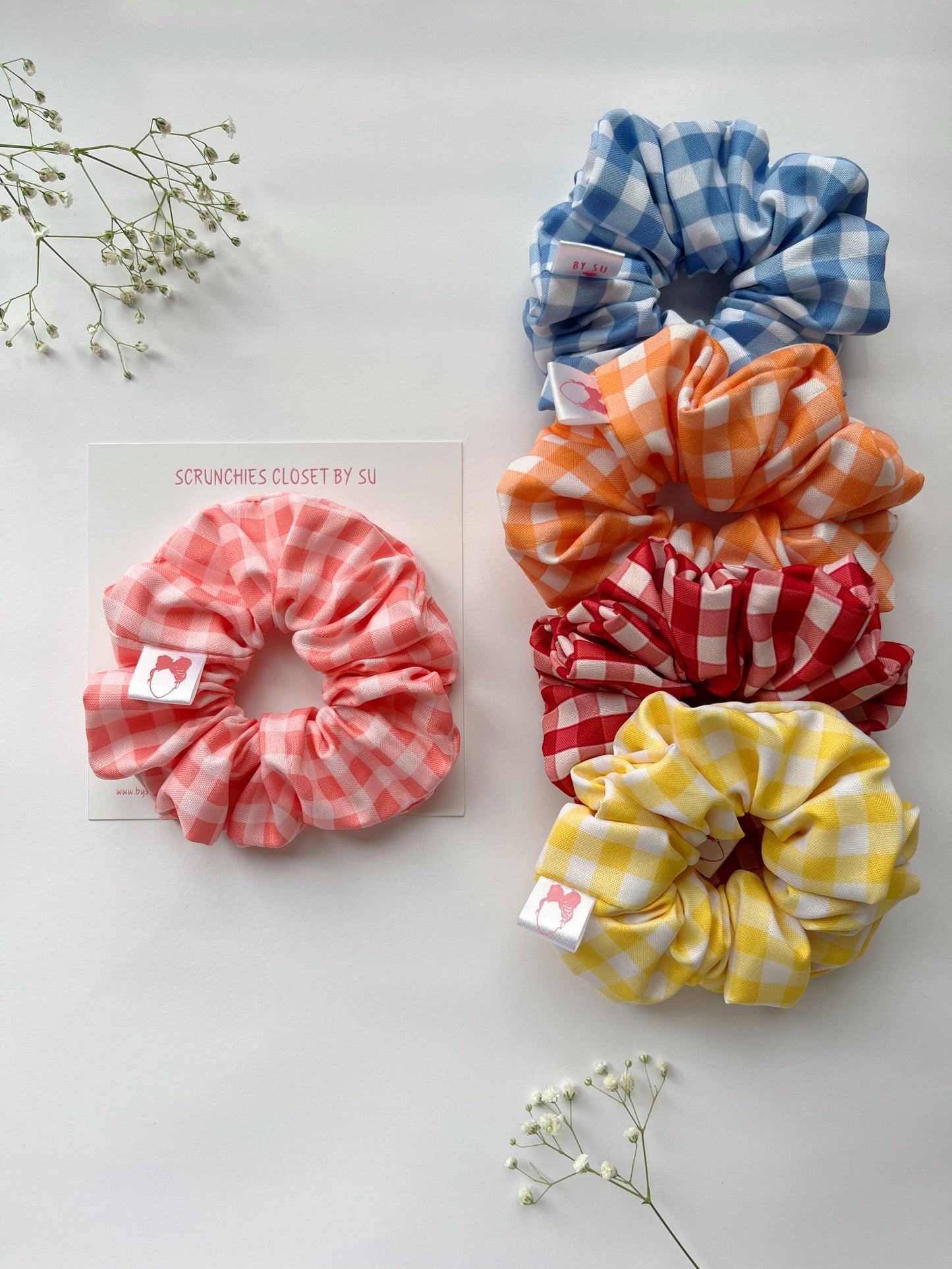 Summer Girly Gingham Scrunchie Combo Pack of 5