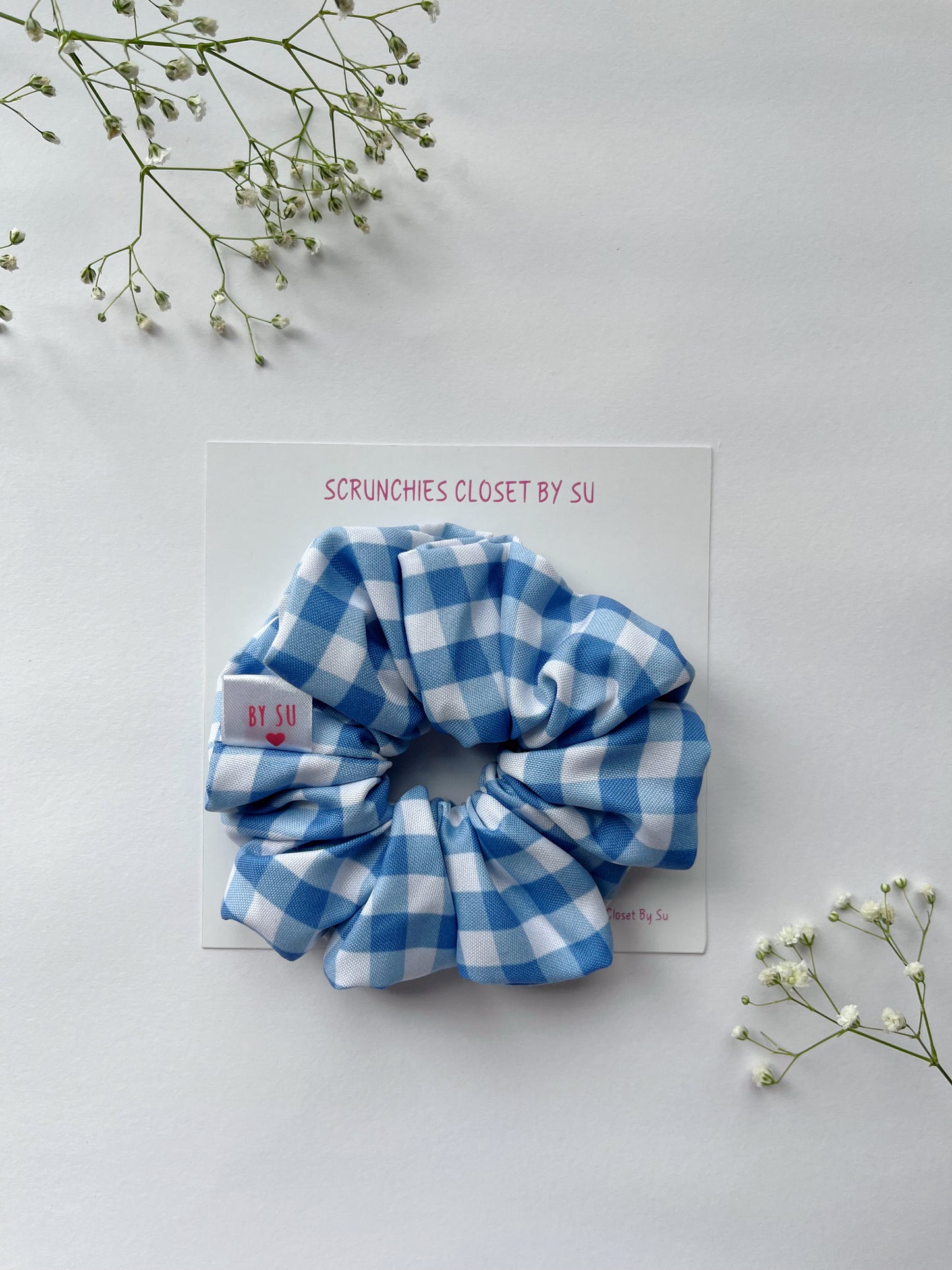 Blue Gingham Scrunchie