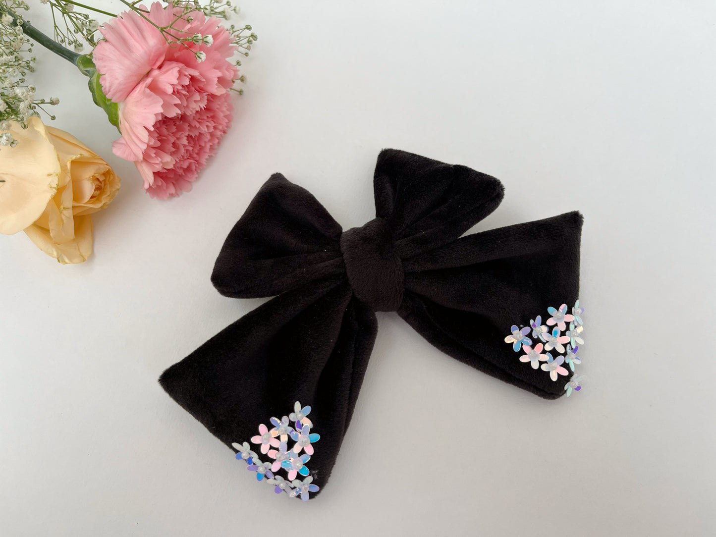 Black Velvet Sequin Bow