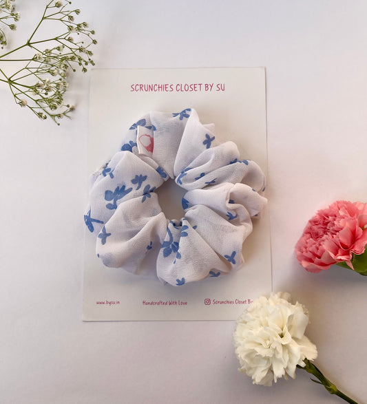 Blue Floral Georgette Scrunchie