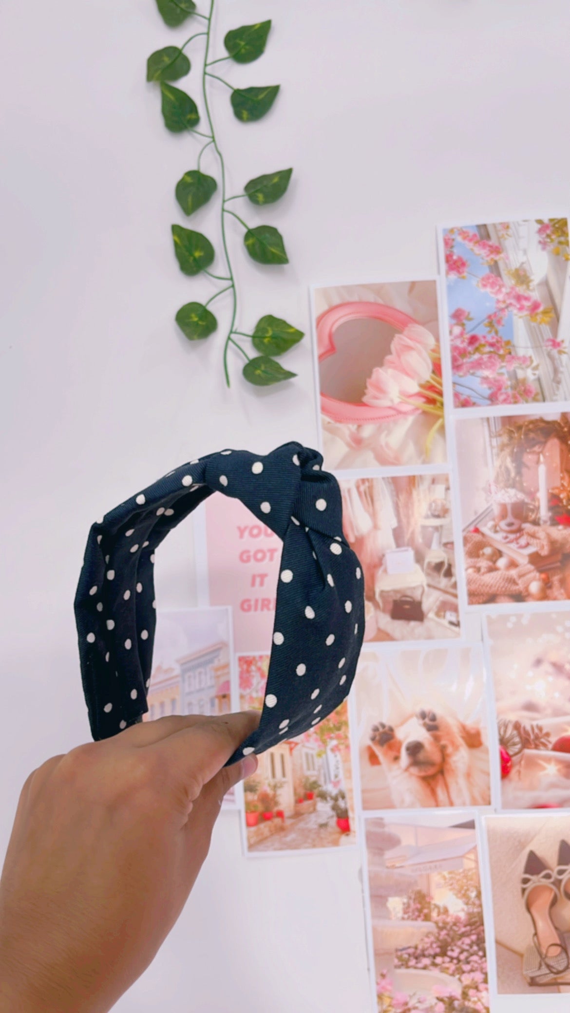 Black Polka Dot Denim Top Knot Hairband