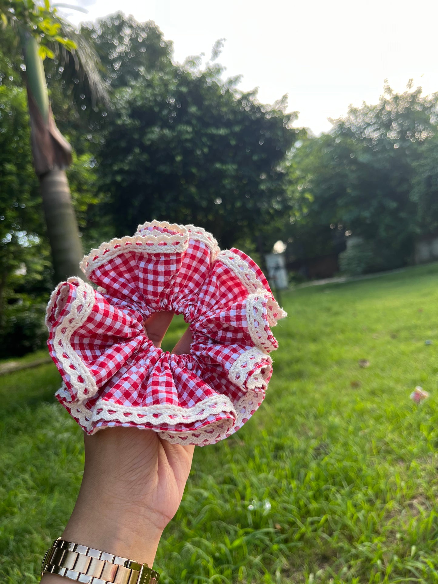 Vintage Red Ghingham Scrunchie
