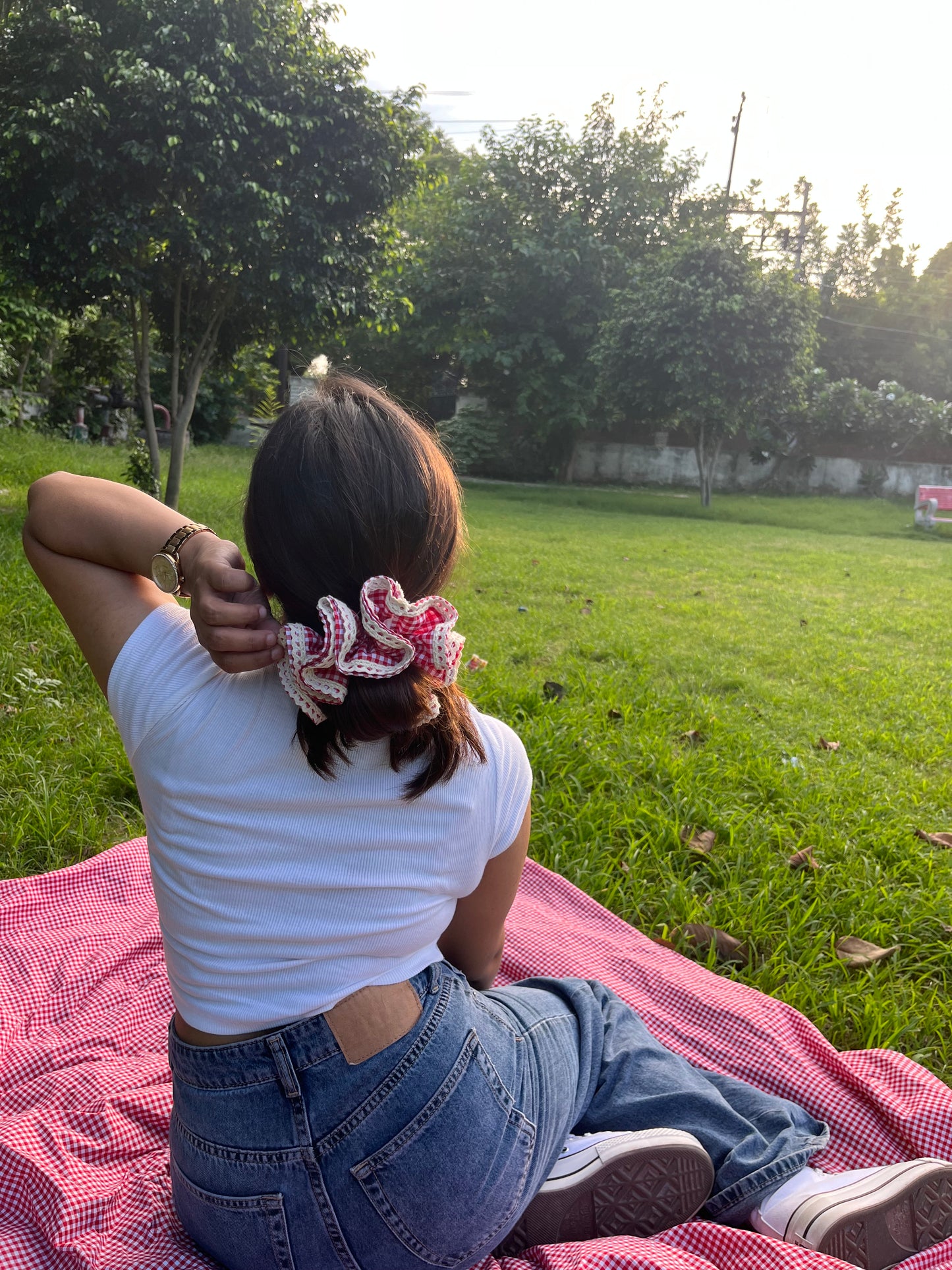 Vintage Red Ghingham Scrunchie