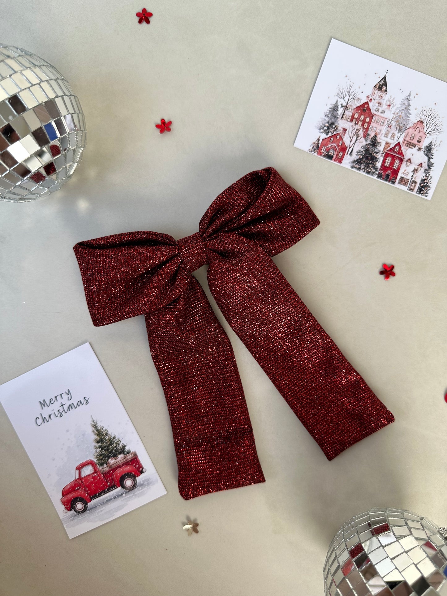 Rosette Red Shimmer Bow