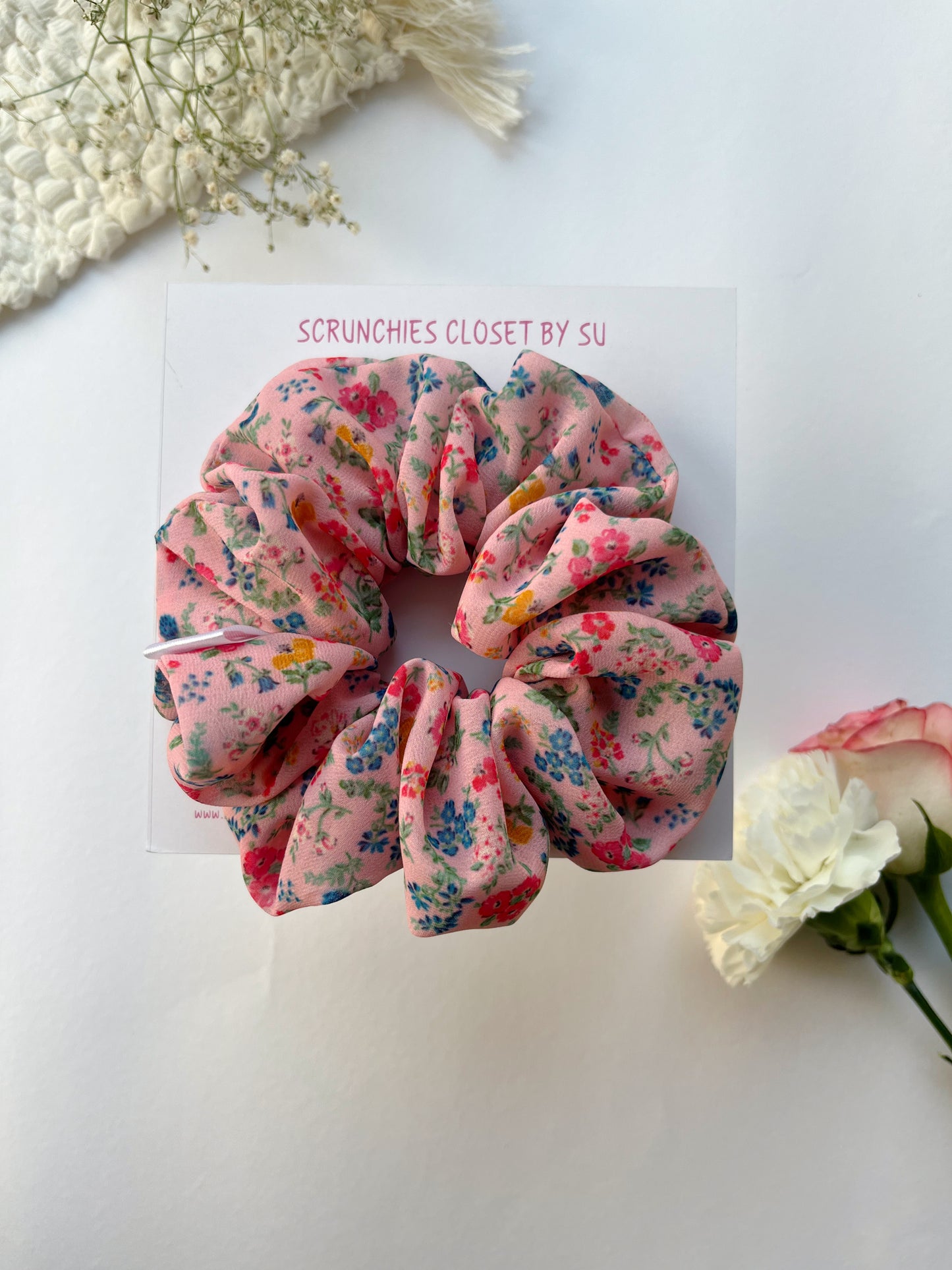 Peach Floral Georgette Scrunchie